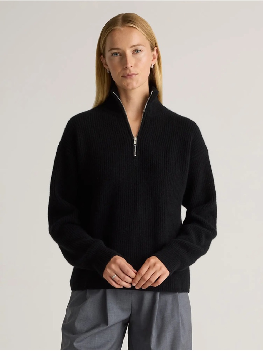 Quince NWT Cashmere Fisherman Quarter-Zip Sweater - Black (Size S) - Picture 6 of 7